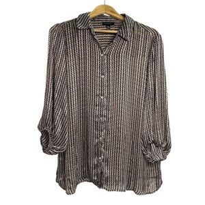 Tamara H. Geometric Paisley Sheer Long Sleeve Blouse Size 1X